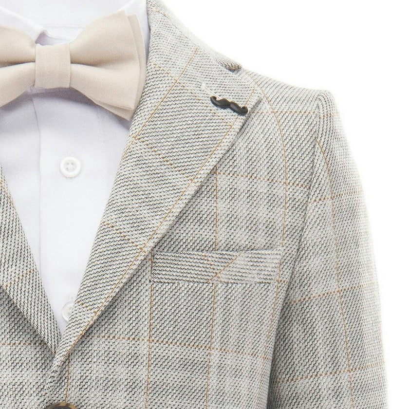 Beige Plaid Peak Lapel Suit