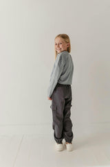 Girls Long Sleeve Shirring Tee in Grayish Blue