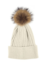 Ribbed Flat Wool Blend Hat With A Genuine Fur Pom (TikTok)