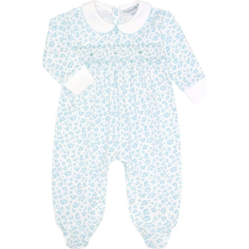 Blue Cheetah Print Smocked Footie