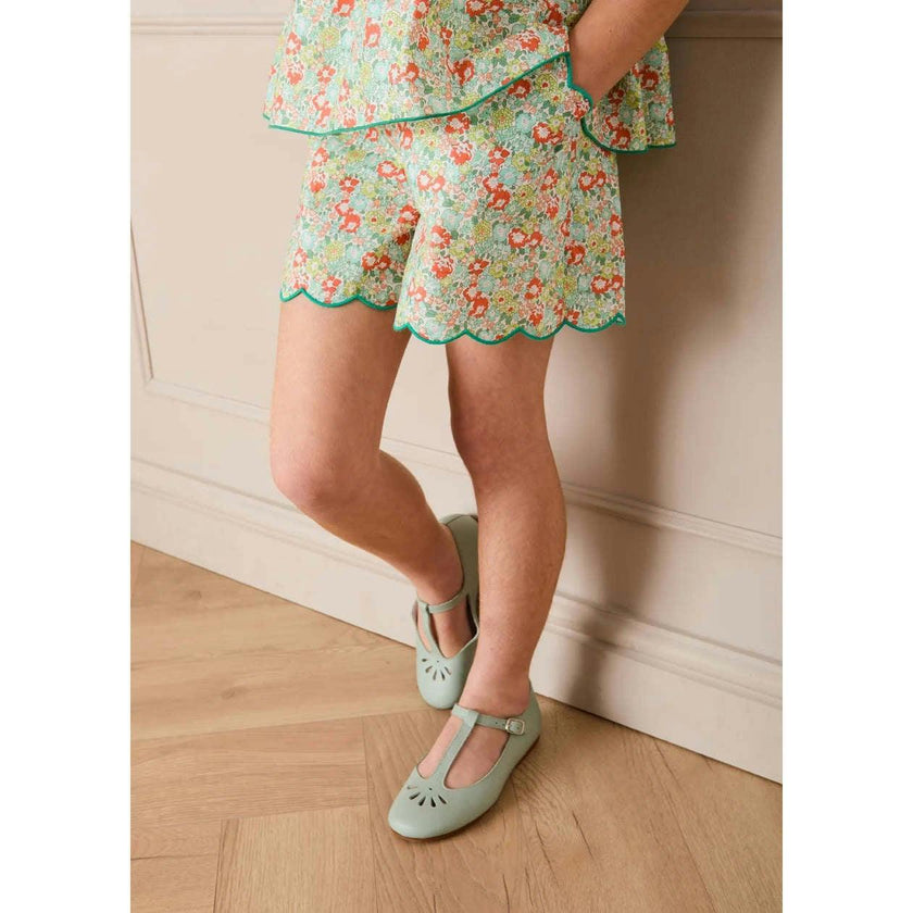 Mabel Floral Scallop Edge High Waisted Shorts in Green (2-12yrs)