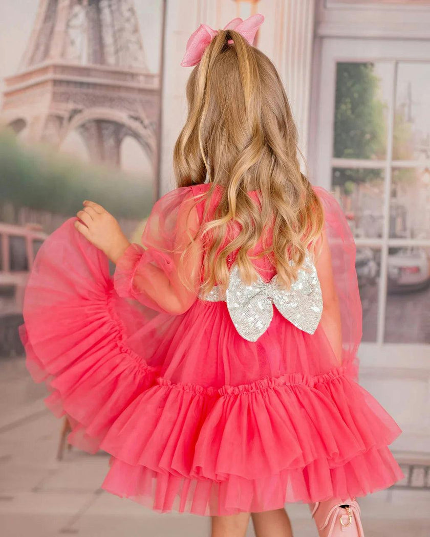 Parisian Rosé Pink Tulle Birthday Party Dress for Girls