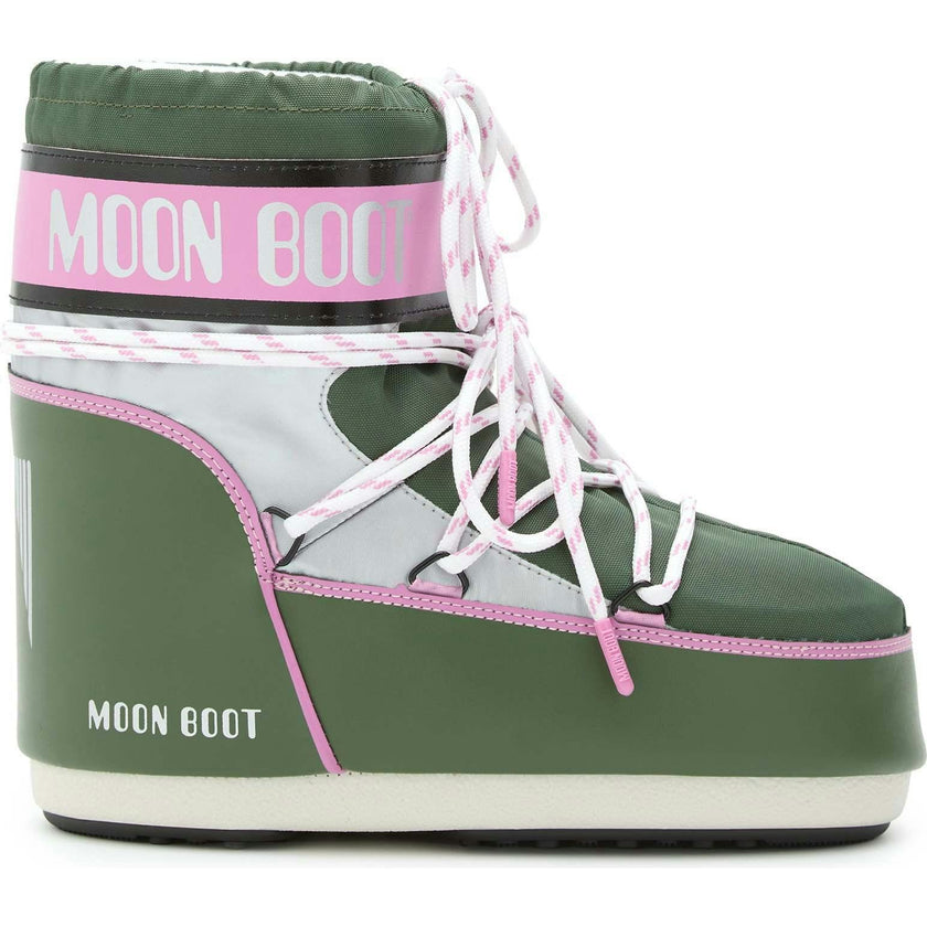 MOON BOOT Icon Low Space Racing  - Forest Green/Silver/Pink