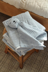 Dusty Blue Solids + Gingham QUILTED 6 Layer Gauze Blanket