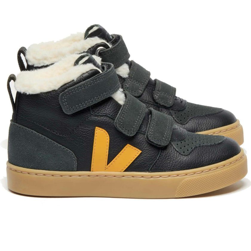 VEJA V-10 Winter Fleece Leather Sneakers - Graphite