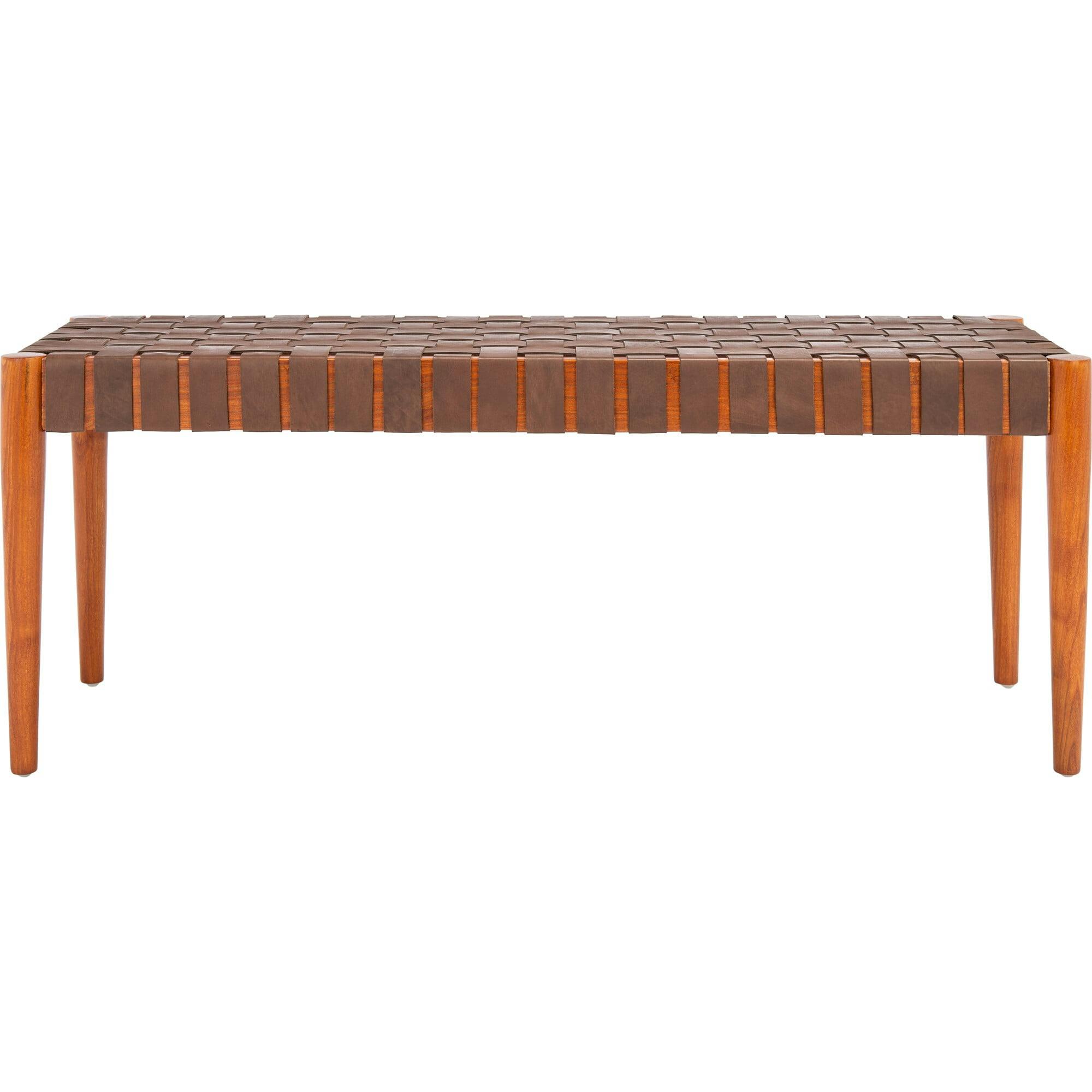 Amalia Leather Weave Bench