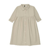 Textured Grid Rolled Cuff Short Sleeve Shirt Dress