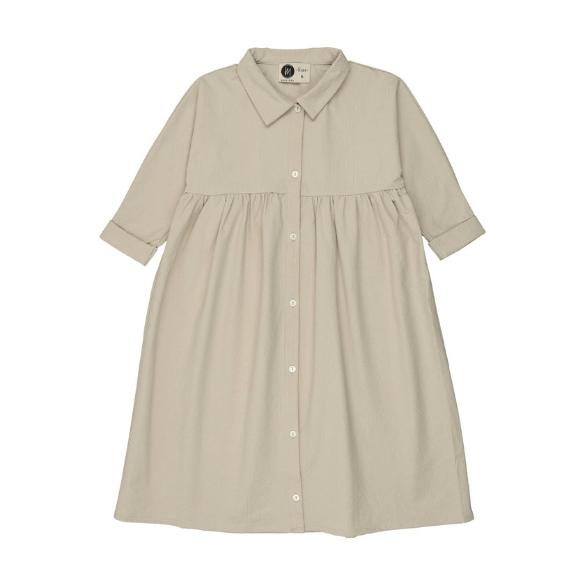 Textured Grid Rolled Cuff Short Sleeve Shirt Dress
