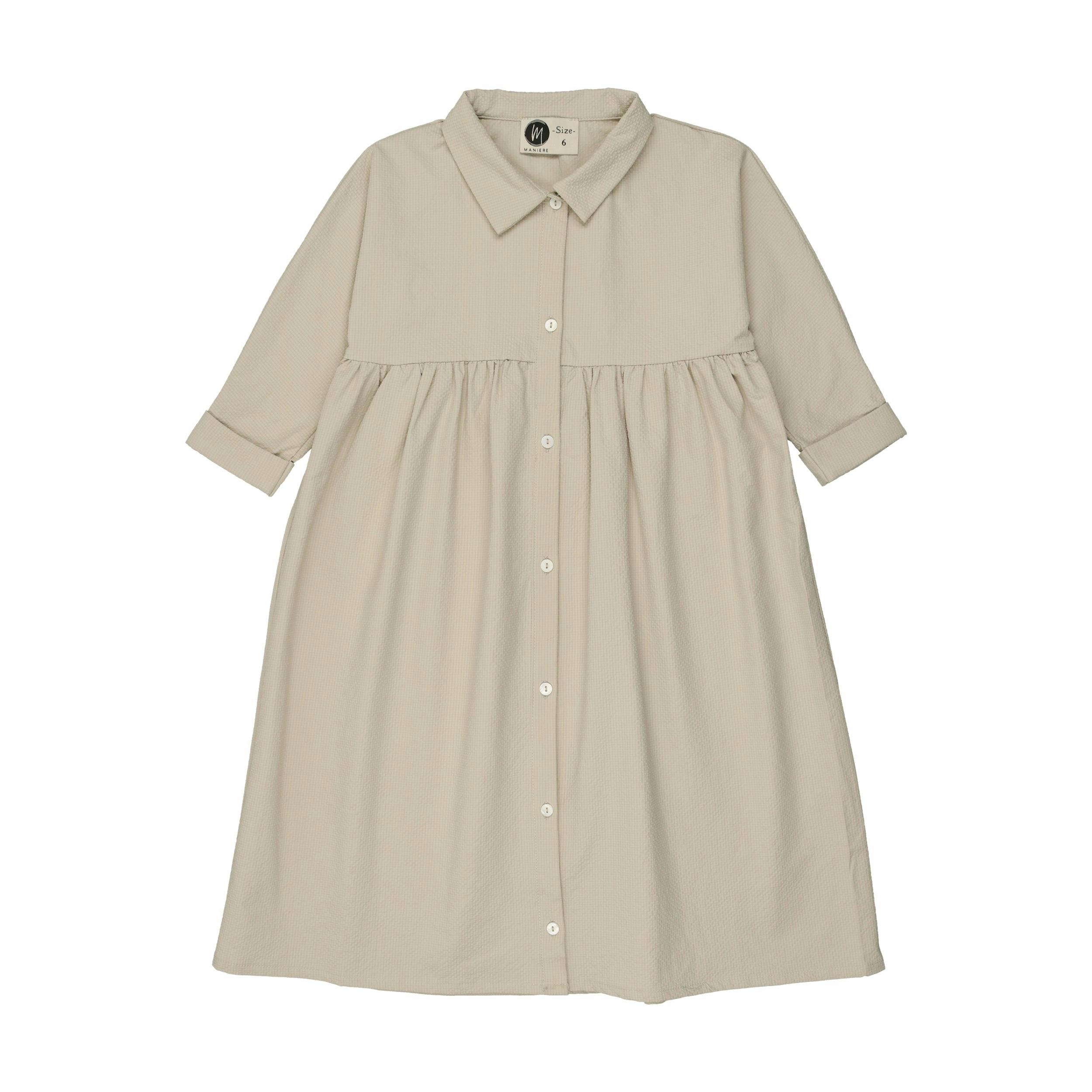 Textured Grid Rolled Cuff Short Sleeve Shirt Dress