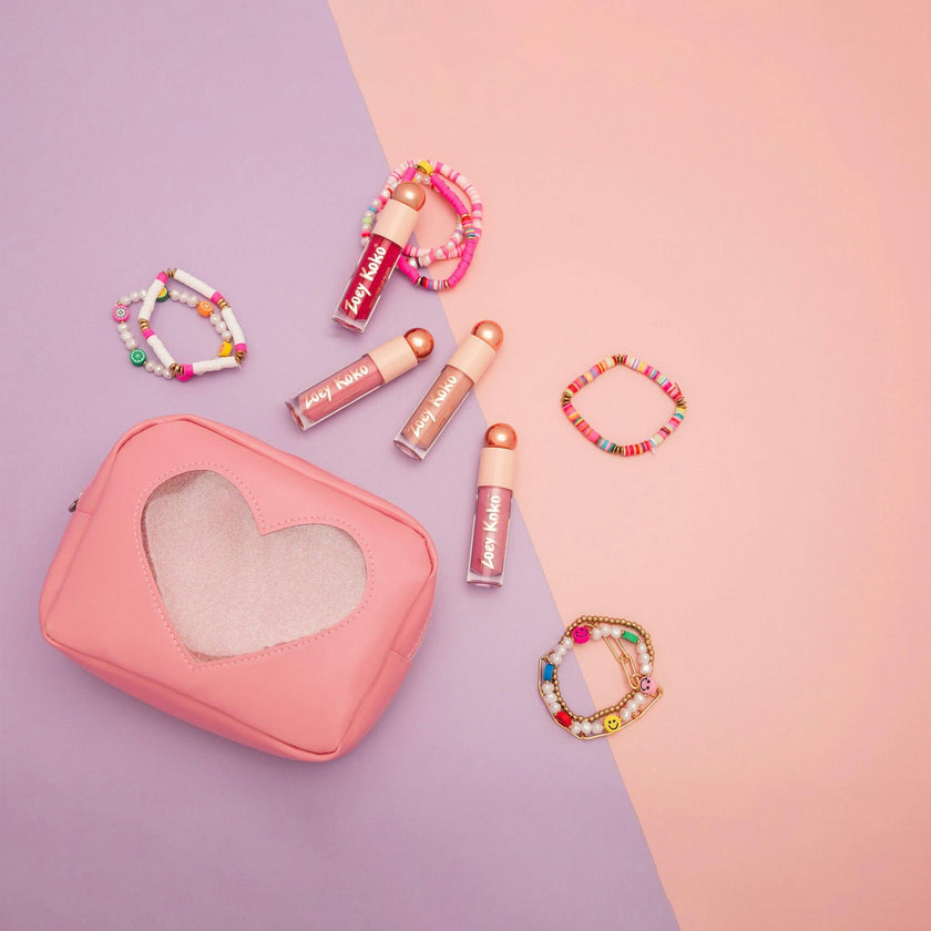 Pink Glitter Heart Cosmetic Bag
