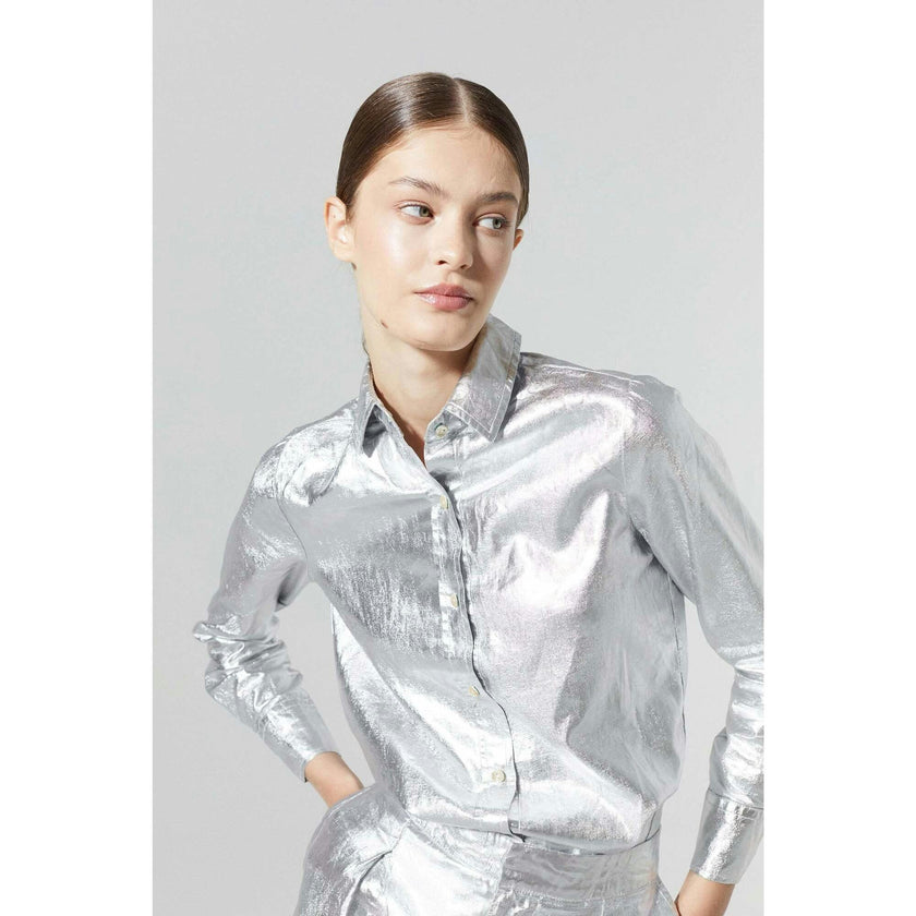 San Marino Metallic Linen Shirt - Silver