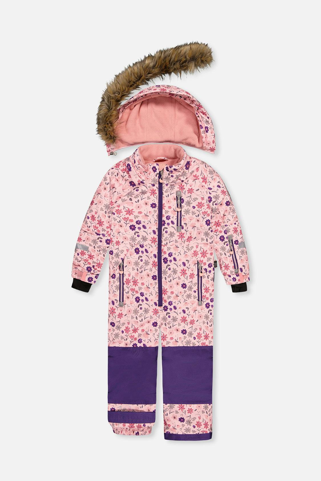 Kids One Piece Play Snowsuit Pink Mini Flower Print