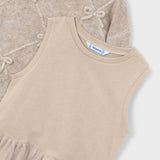 Beige Bow Knit Sweater Tulle Dress