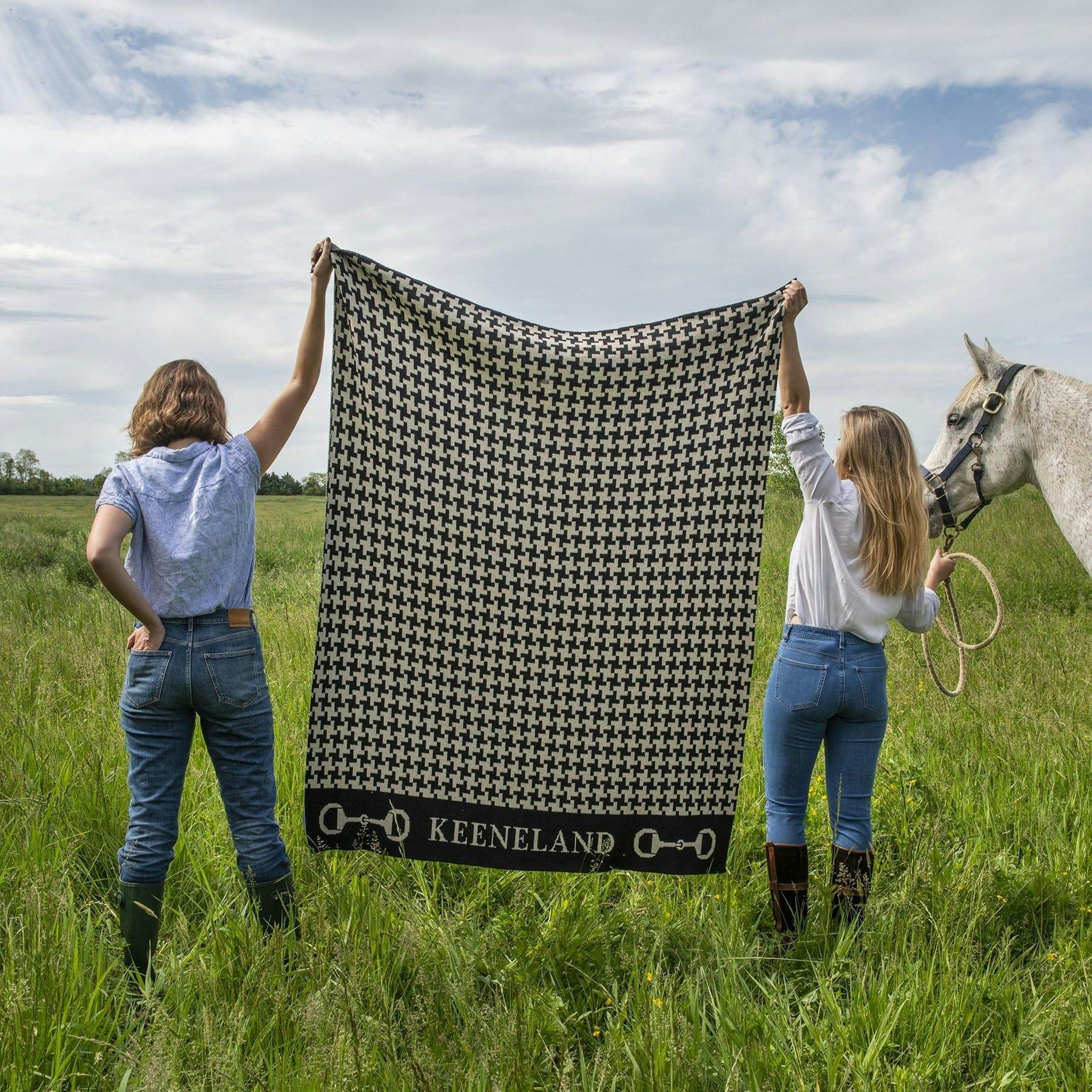 Custom Personalized Equestrian Sustainable Knit Throw Blanket - Houndstooth Horse Bit