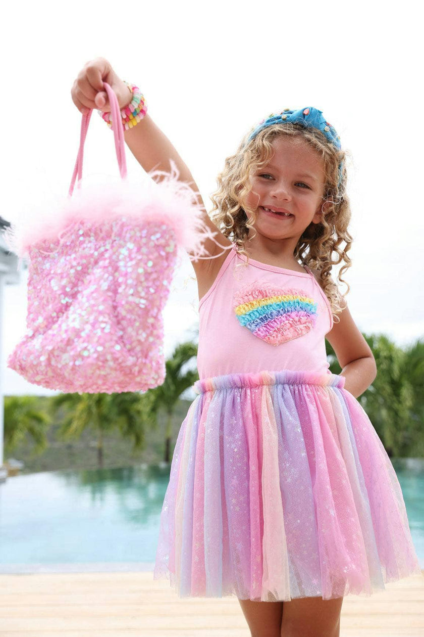 3D Rainbow Heart Shimmer Dress