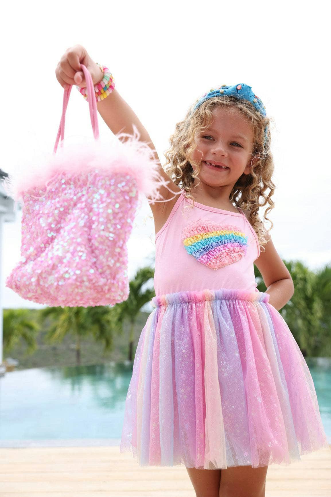 3D Rainbow Heart Shimmer Dress