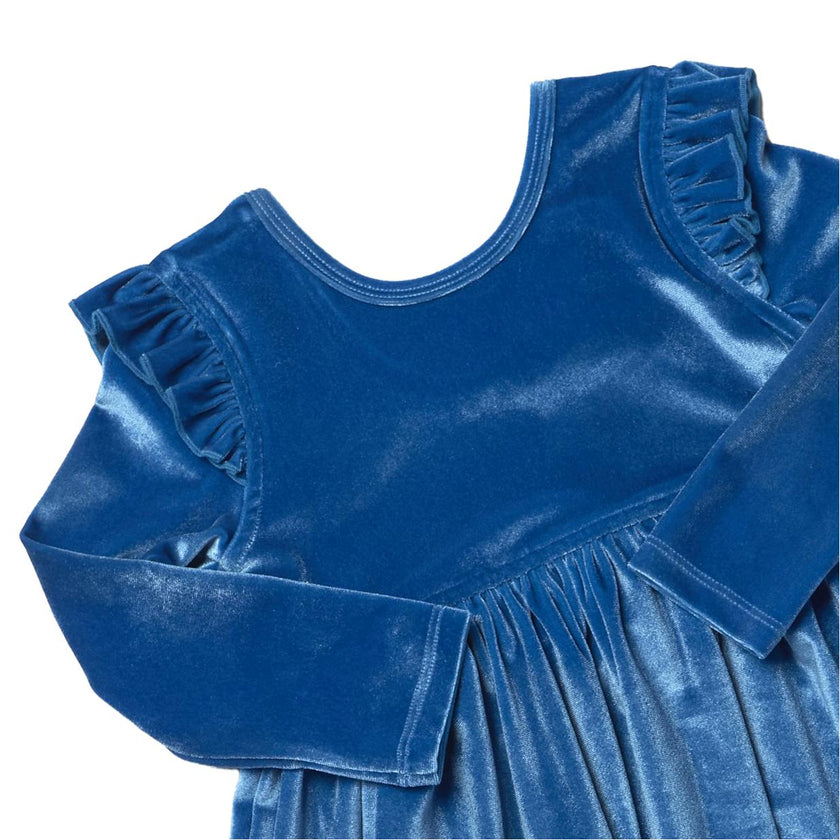 Girls Natalie Dress - Bright Blue Velour