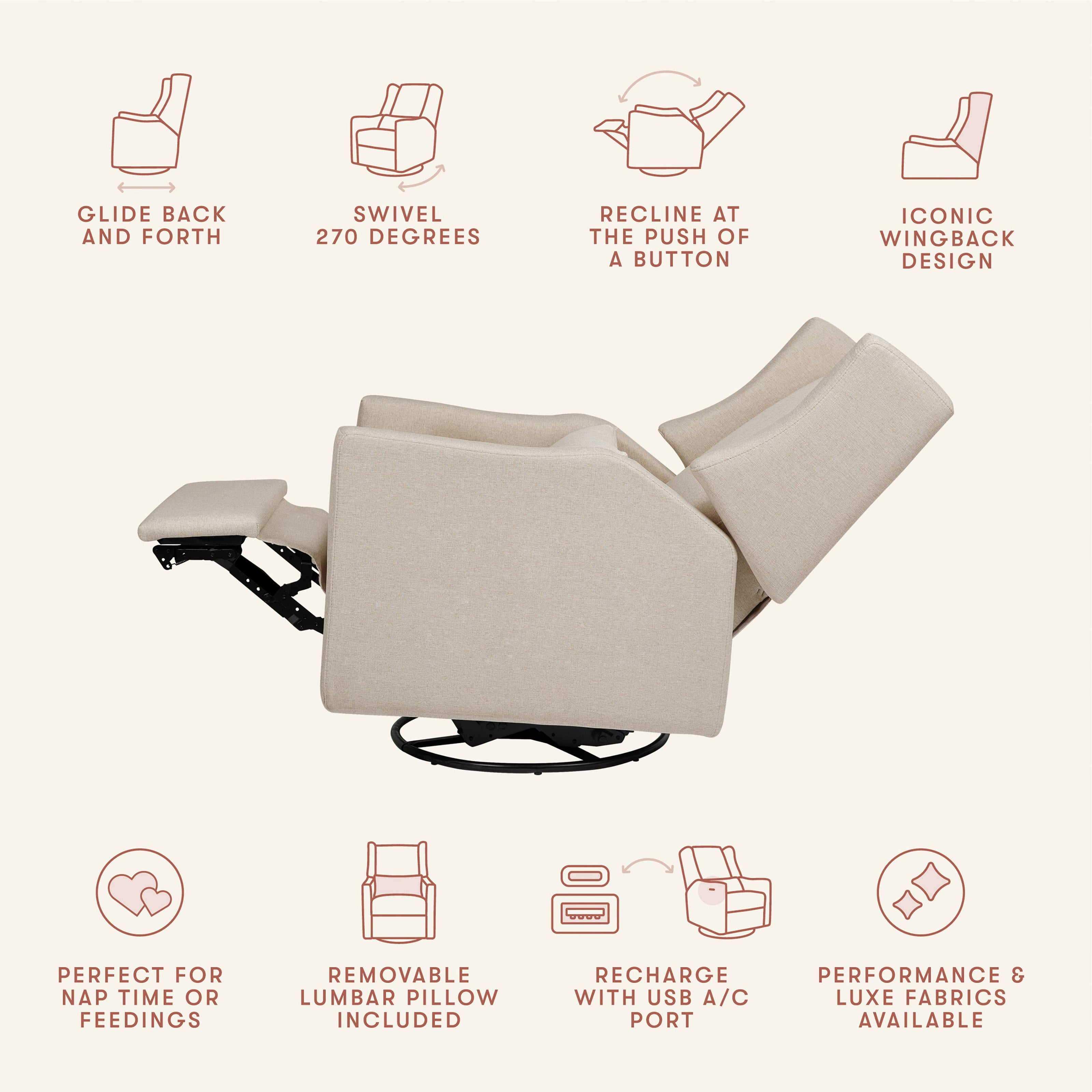 Kiwi Electronic Recliner and Swivel Glider with USB port