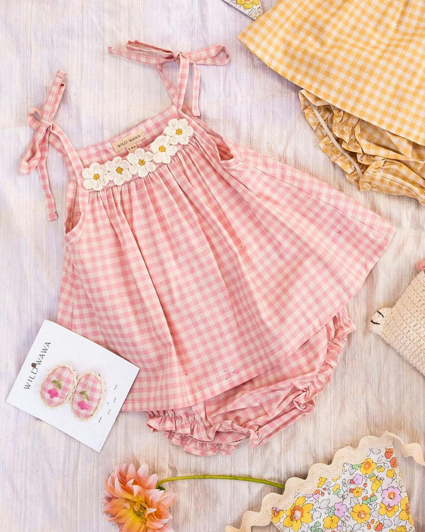 Crochet Clip set in Pink Gingham