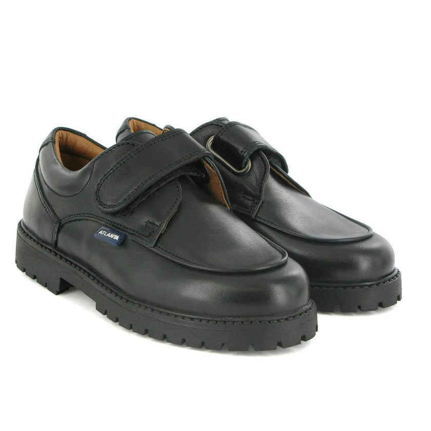 College Shoe with Velcro in Smooth Leather, Black