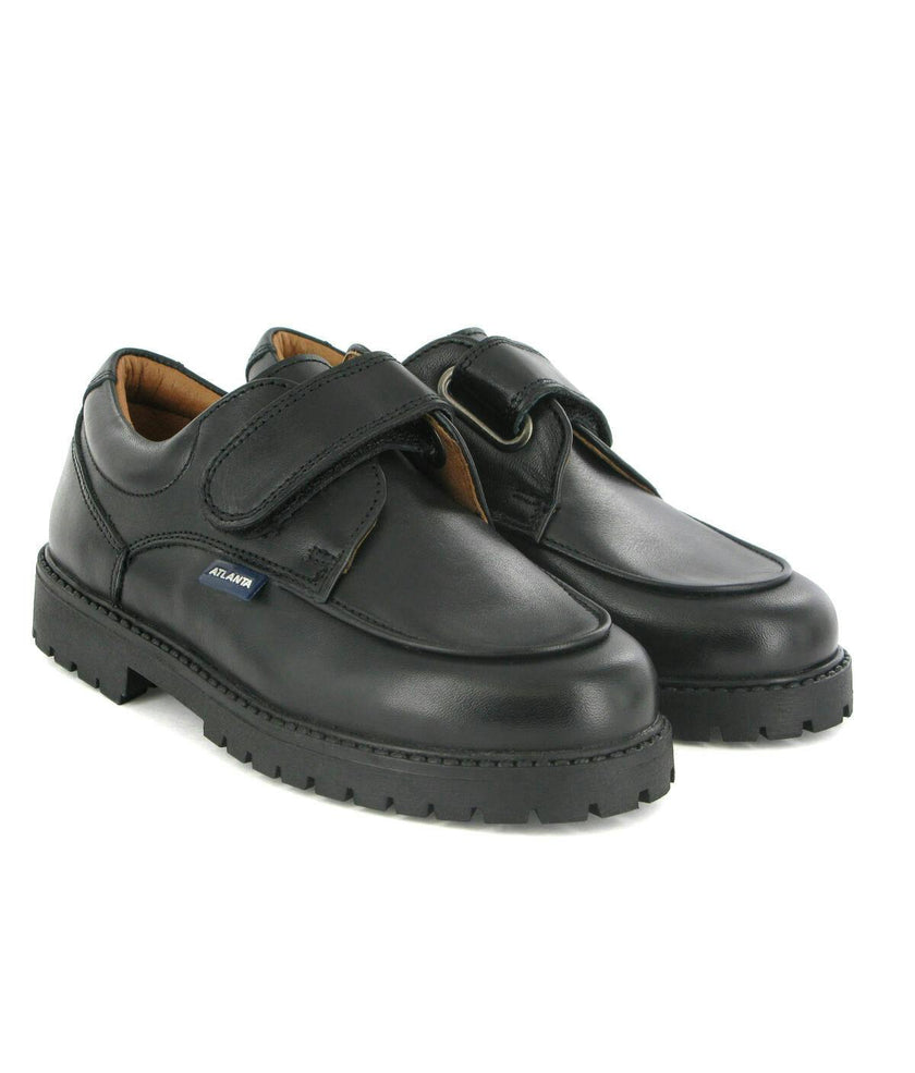 College Shoe with Velcro in Smooth Leather, Black