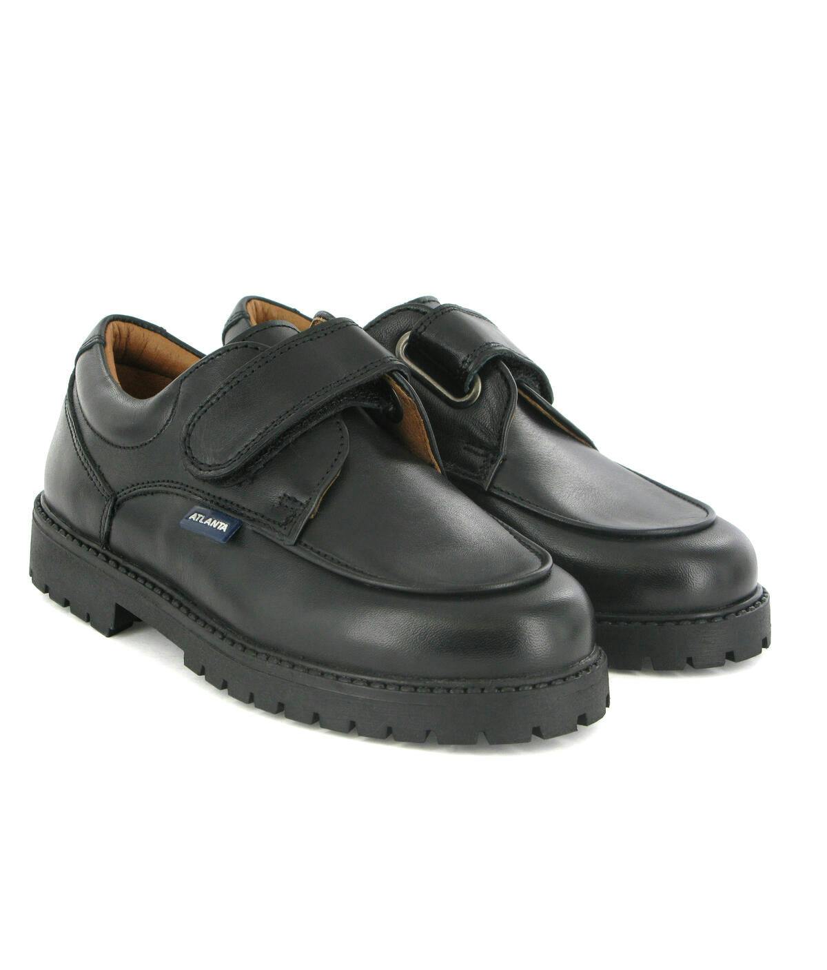 College Shoe with Velcro in Smooth Leather, Black