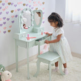 Teamson Kids Heart Glow Wooden Vanity Set With LED Lights Mirror & Stool