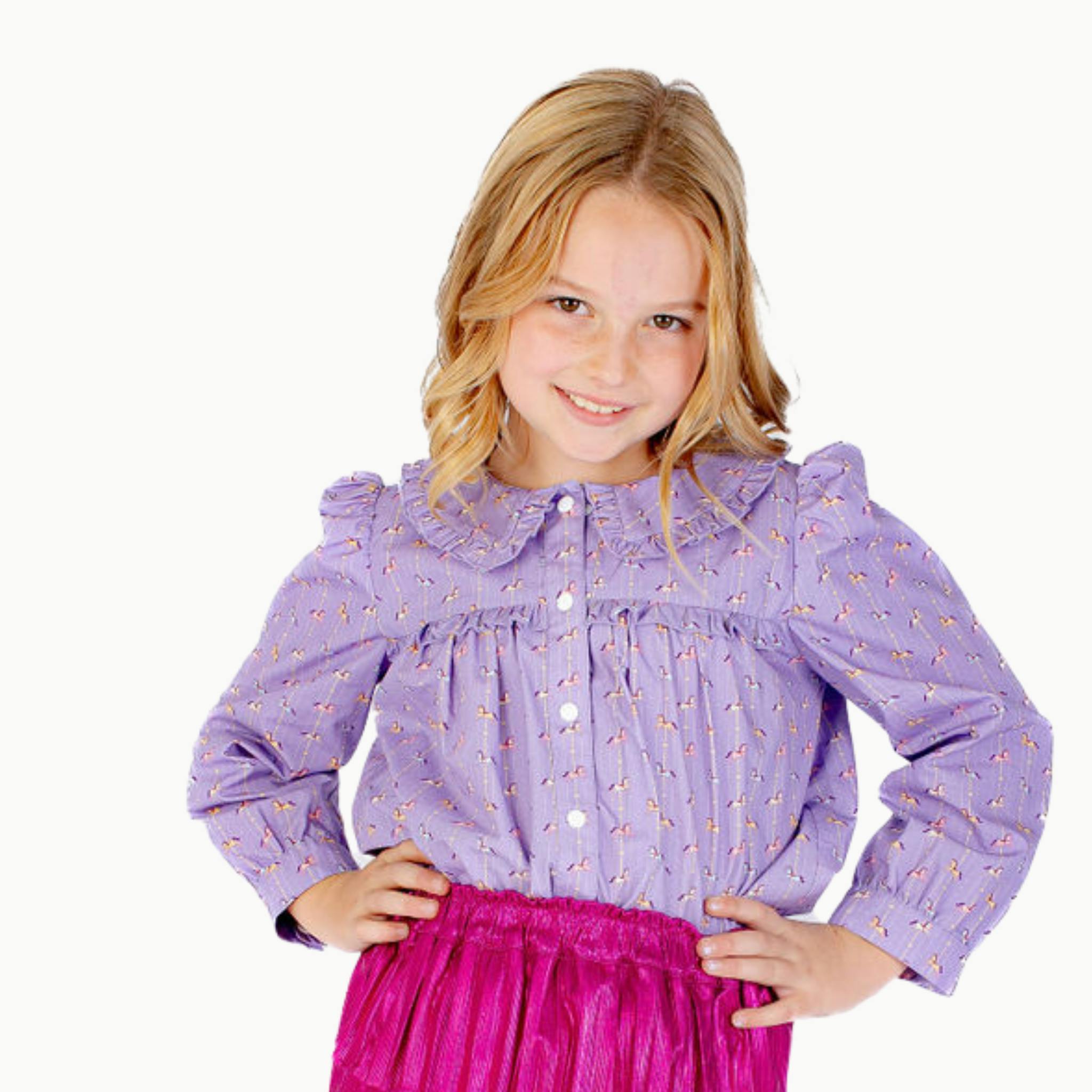 Ruffle Trim Blouse in Purple Carousel