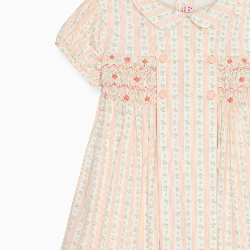 Pink Floral Stripe Arcadia Girl Hand-Smocked Dress