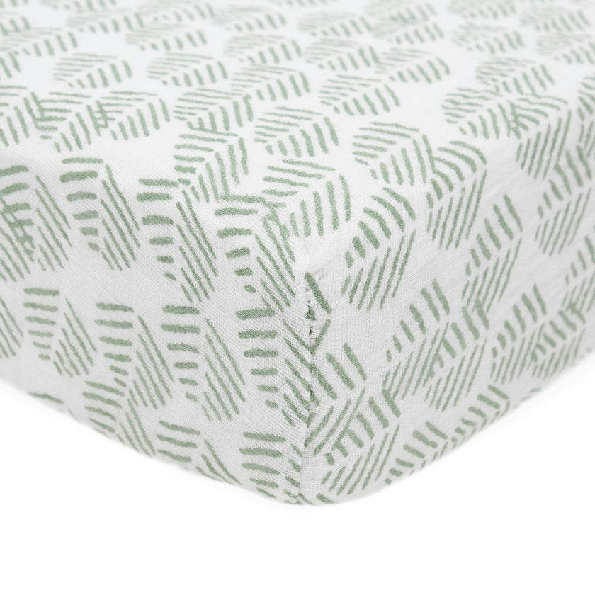 Cotton Muslin Crib Sheet - Leaf Motif