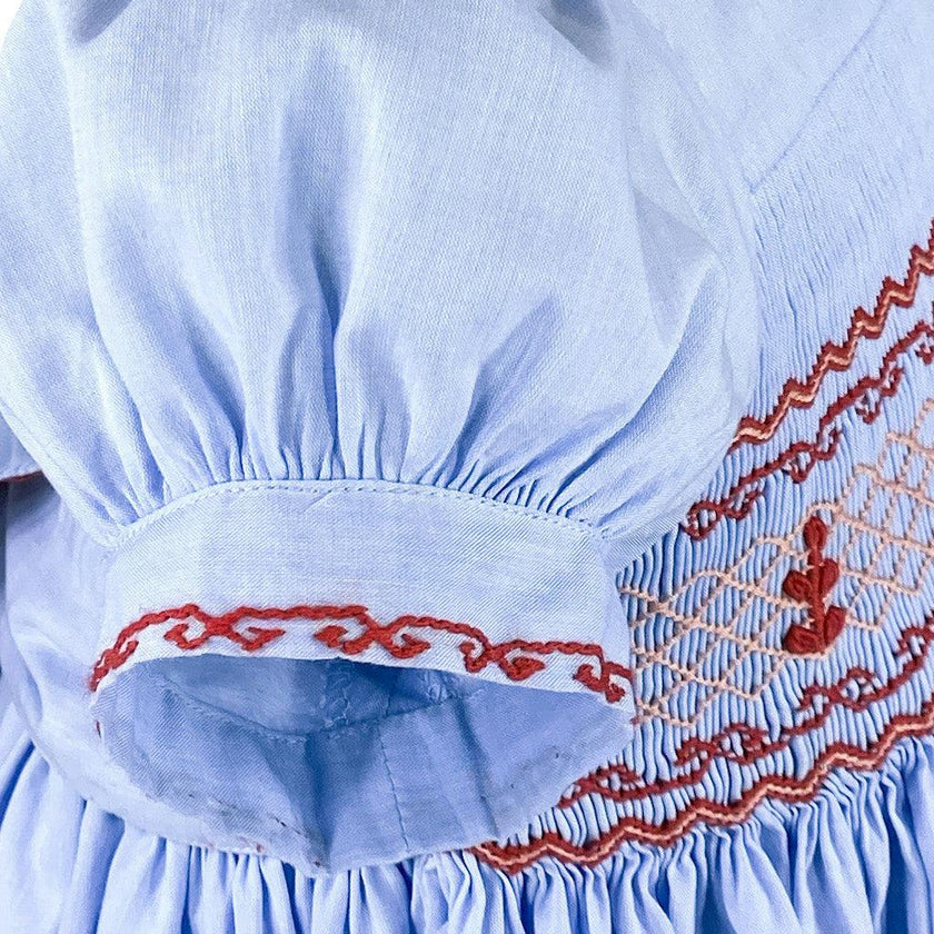Lavender Blue Princess Charlotte Hand Smocked Embroidered Collar Short Sleeve Dress with Bloomer (12mo - 3 yrs)