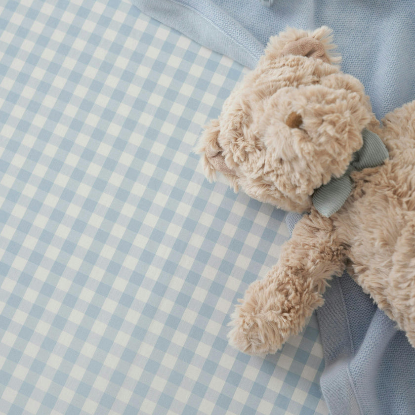 Luxe Premium Light Blue Gingham Crib Sheet