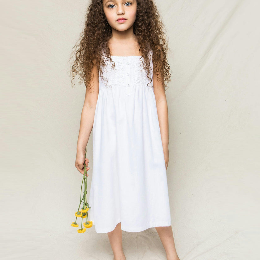 Girl's Twill Charlotte Nightgown in White