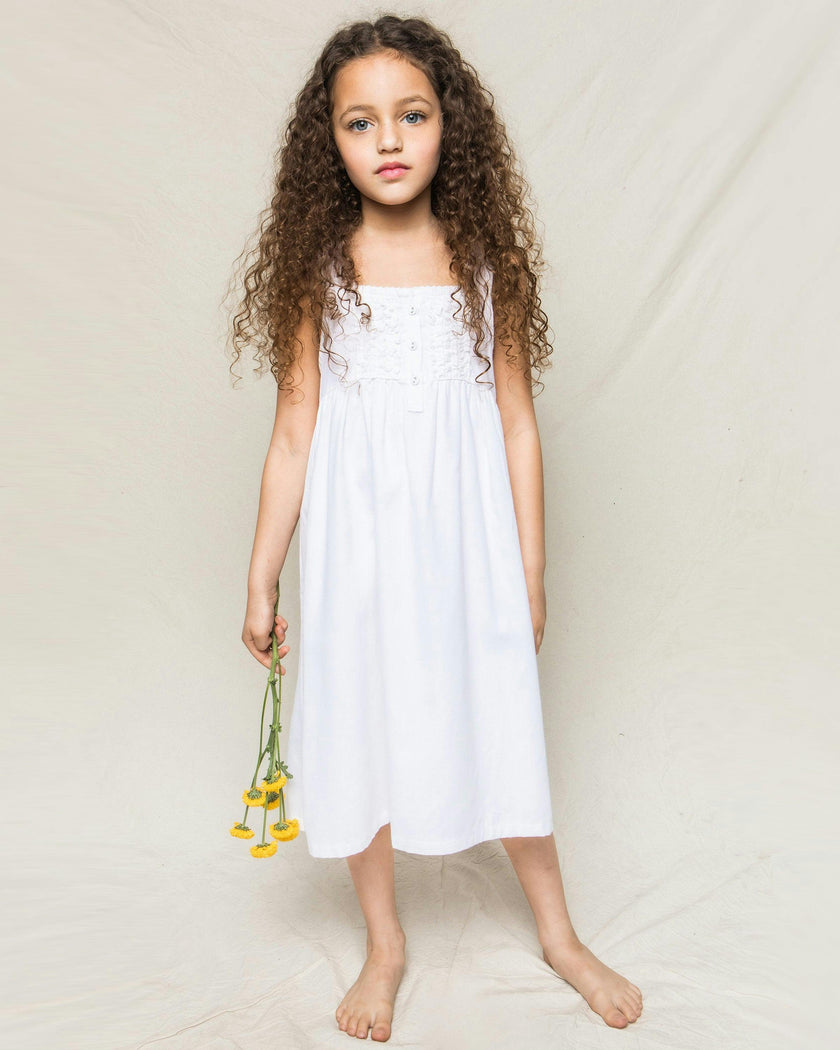 Girl's Twill Charlotte Nightgown in White