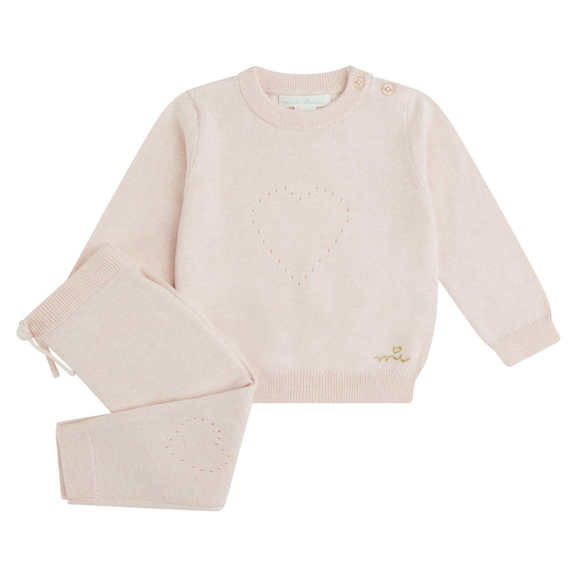 Pointelle Heart Crawler Set - Pink