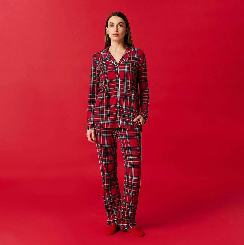 Red Tartan Plaid Women's Relaxed Pant Luxe Loungewear