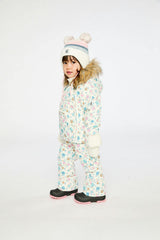 Baby Snug One Piece Snowsuit Adapted For Car Seats White With Floral Print