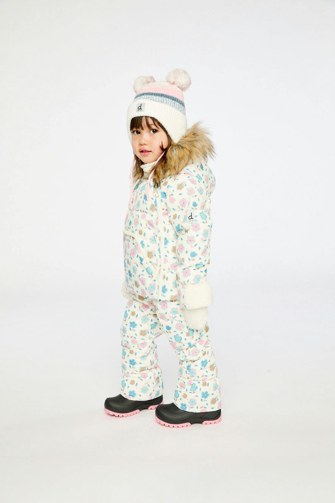 Baby Snug One Piece Snowsuit Adapted For Car Seats White With Floral Print