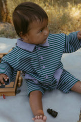 Scottie Romper in Purple Ash Stripe