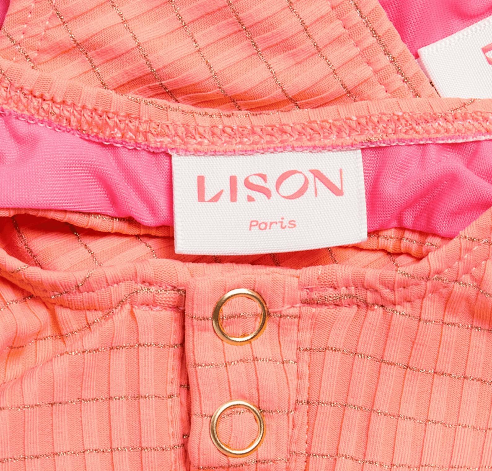 Girls' two-piece swimsuit with snap buttons, coral/gold | CALYPSO 2P