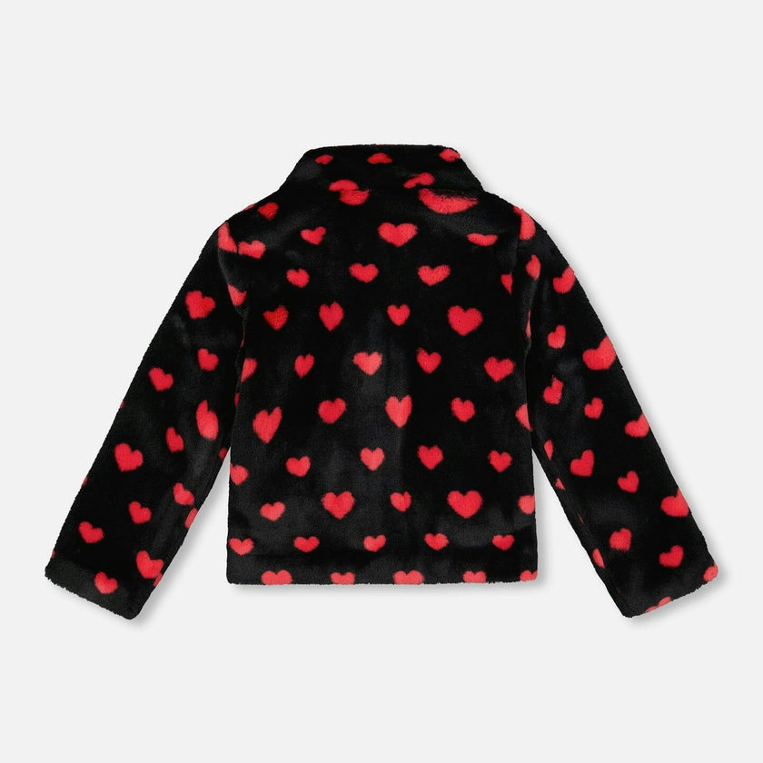 Faux Fur Short Coat with Hearts