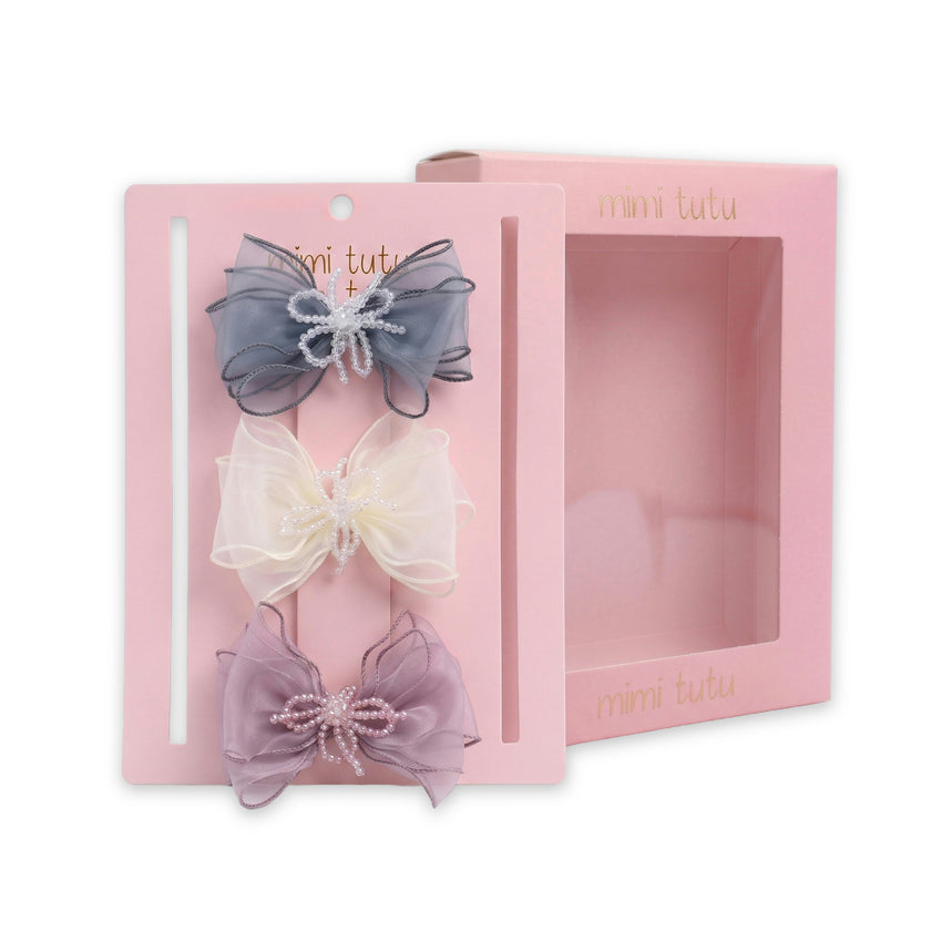 Multicolor Beaded Bow Clip Set