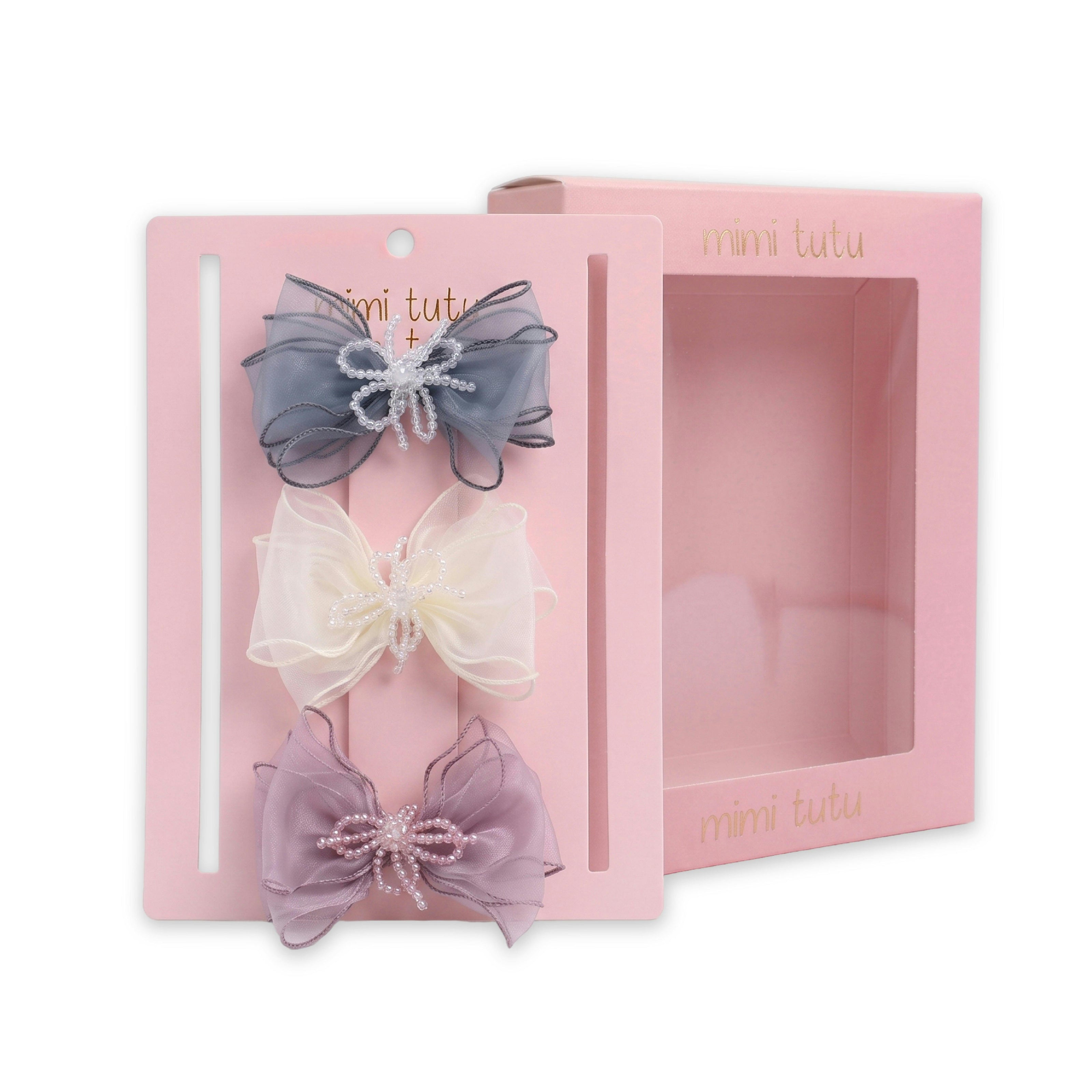 Multicolor Beaded Bow Clip Set