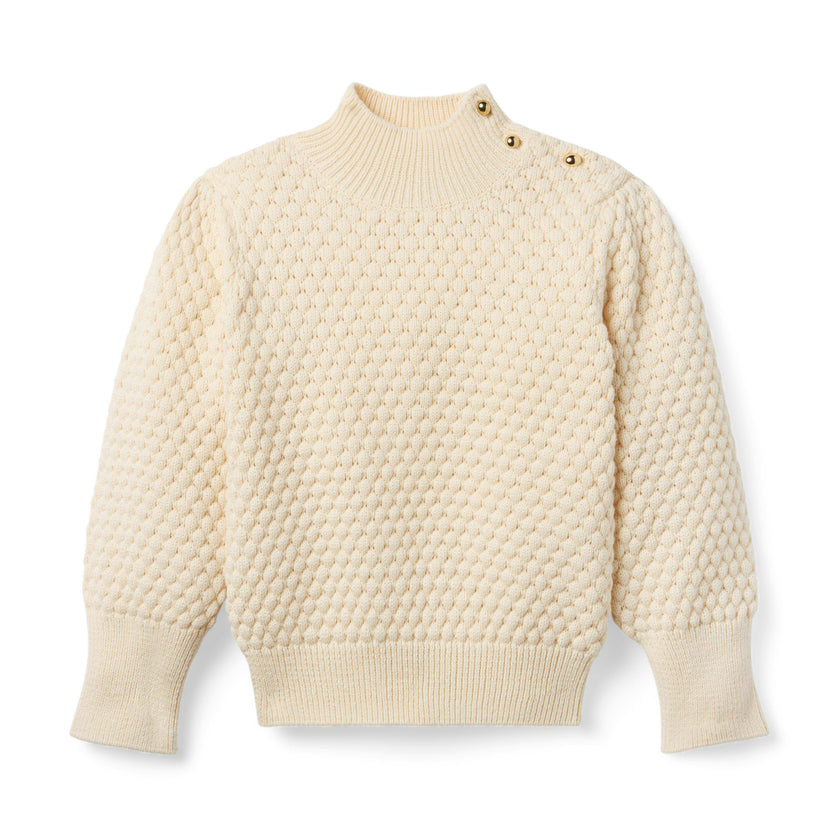 Textured Knit Puff Sleeve Sweater, ivory