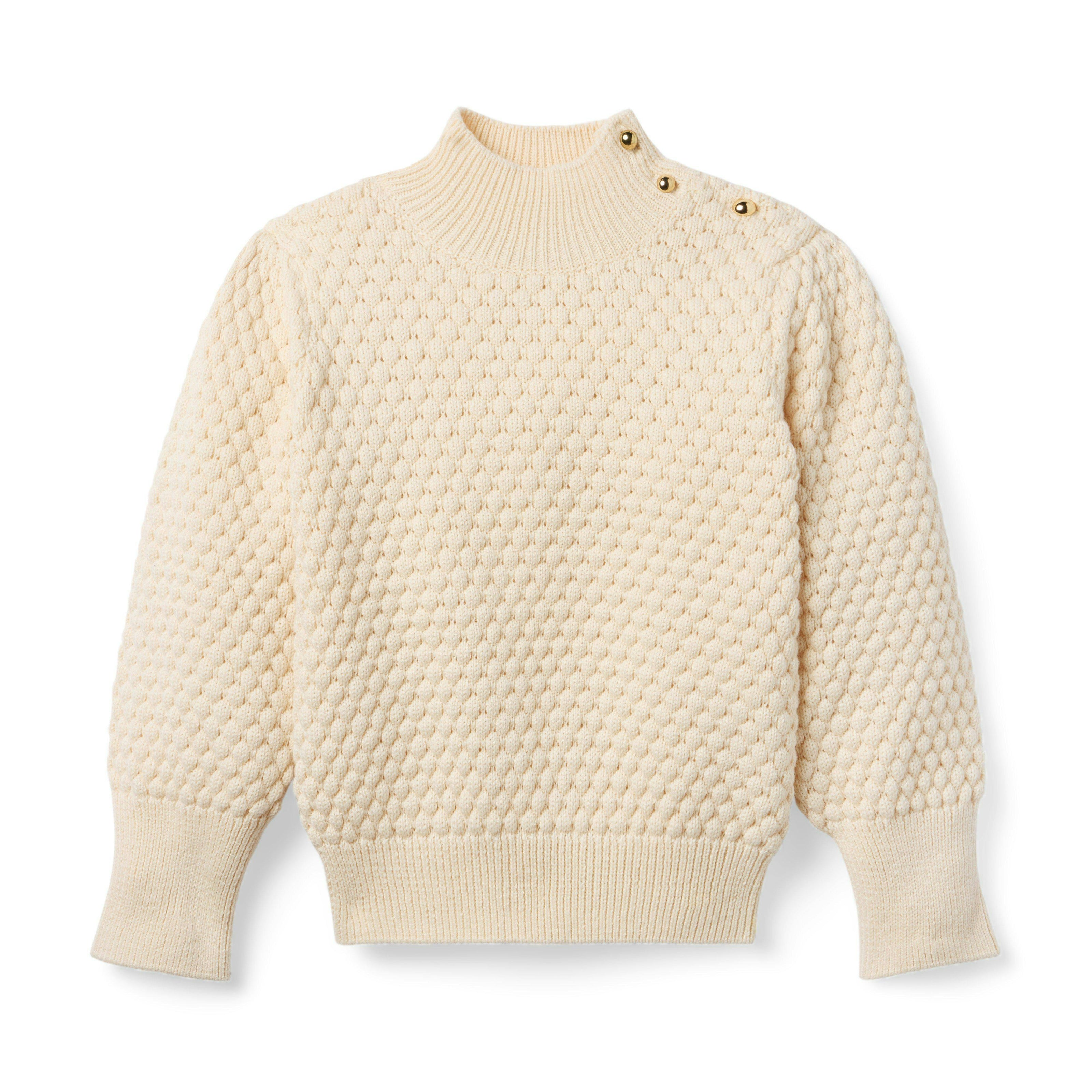 Textured Knit Puff Sleeve Sweater, ivory