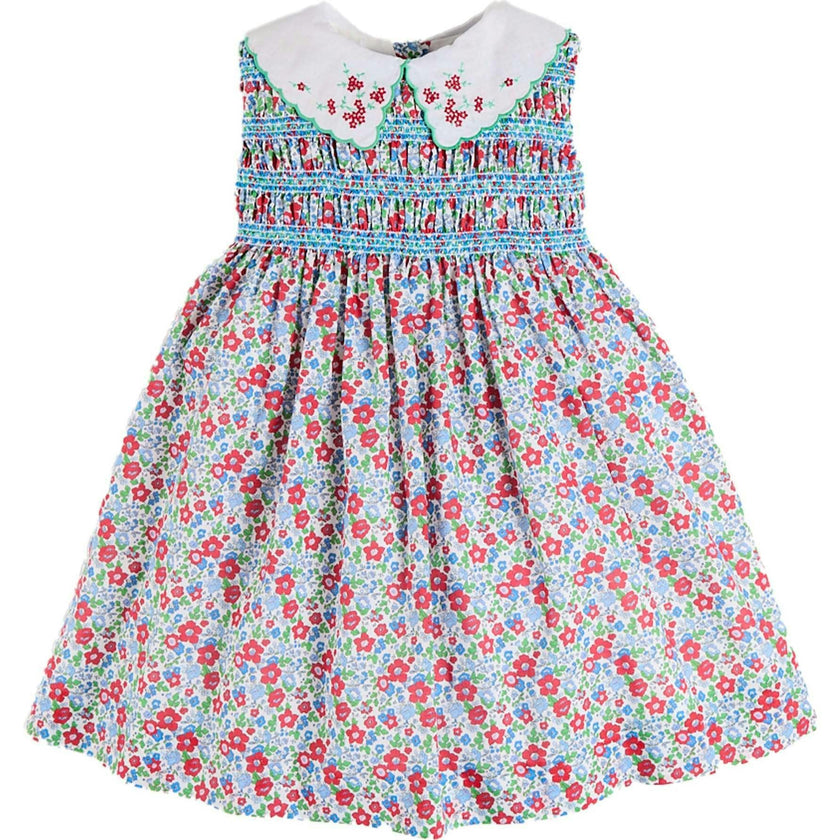 Emilia Floral Embroidered Collar Sleeveless Dress in Red (12mths- 10yrs)
