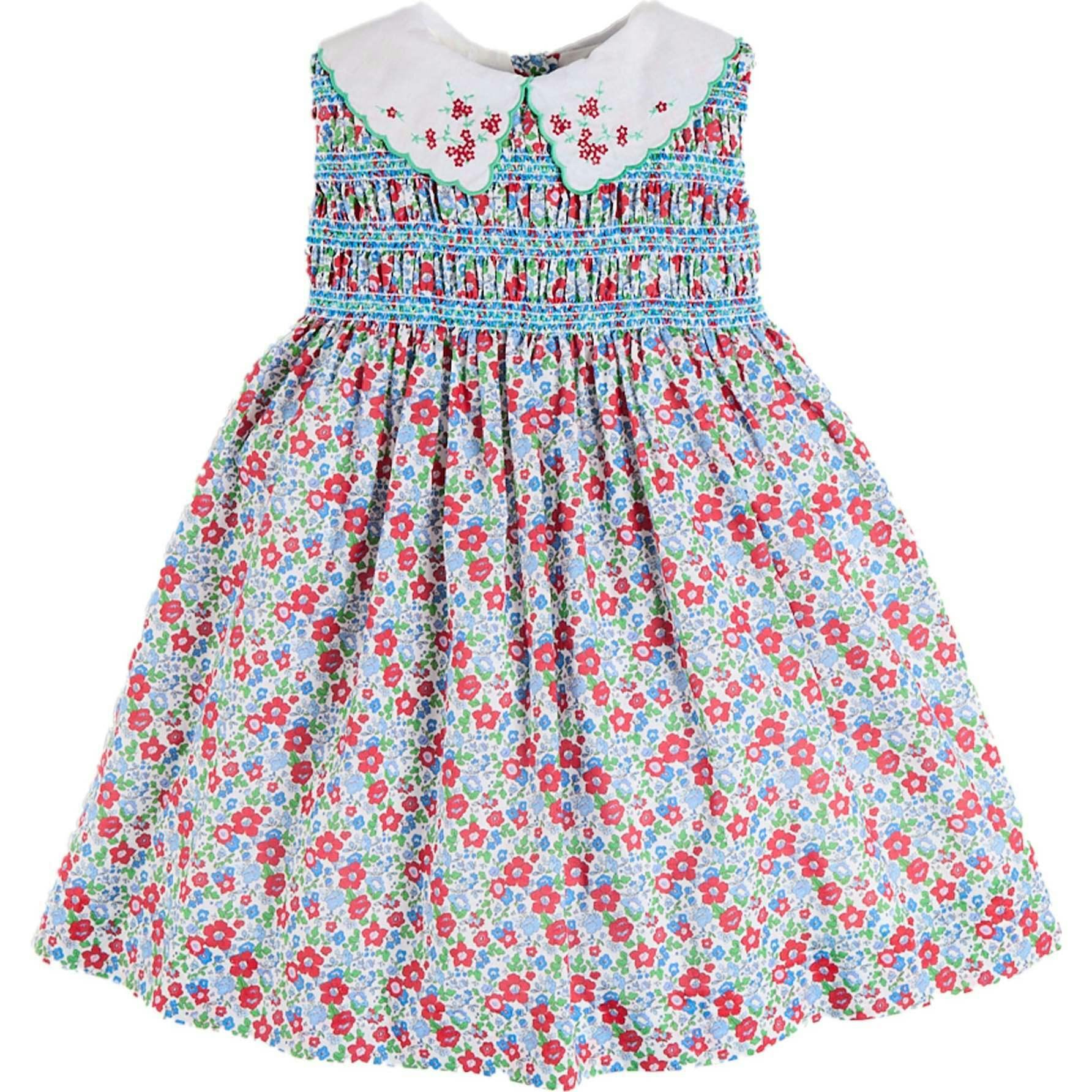 Emilia Floral Embroidered Collar Sleeveless Dress in Red (12mths- 10yrs)