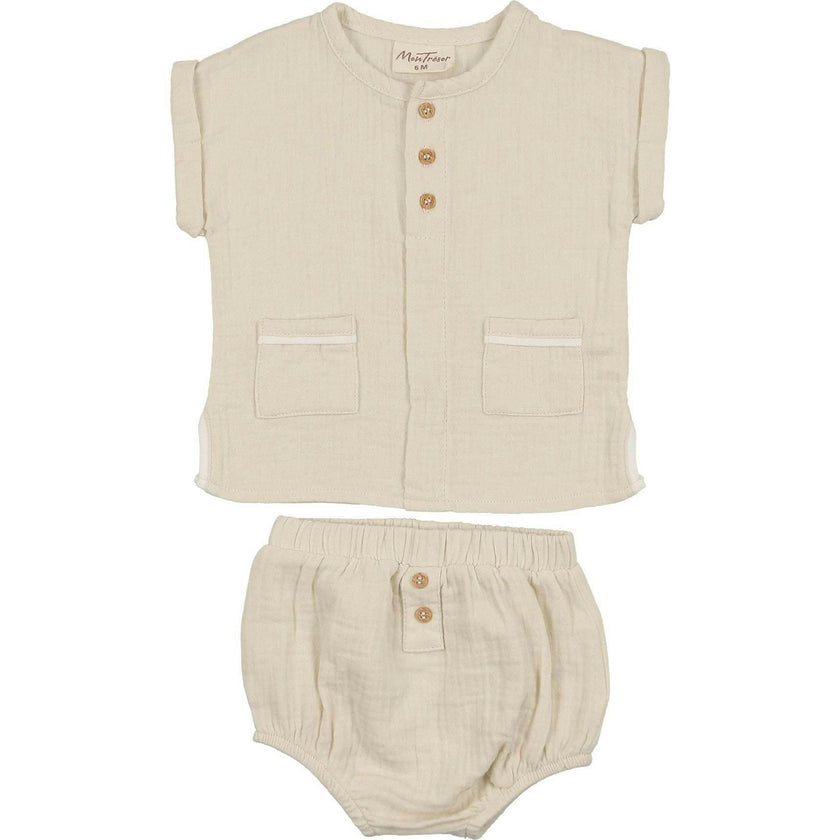 Pockets and Pleats Ensemble Ivory & Taupe