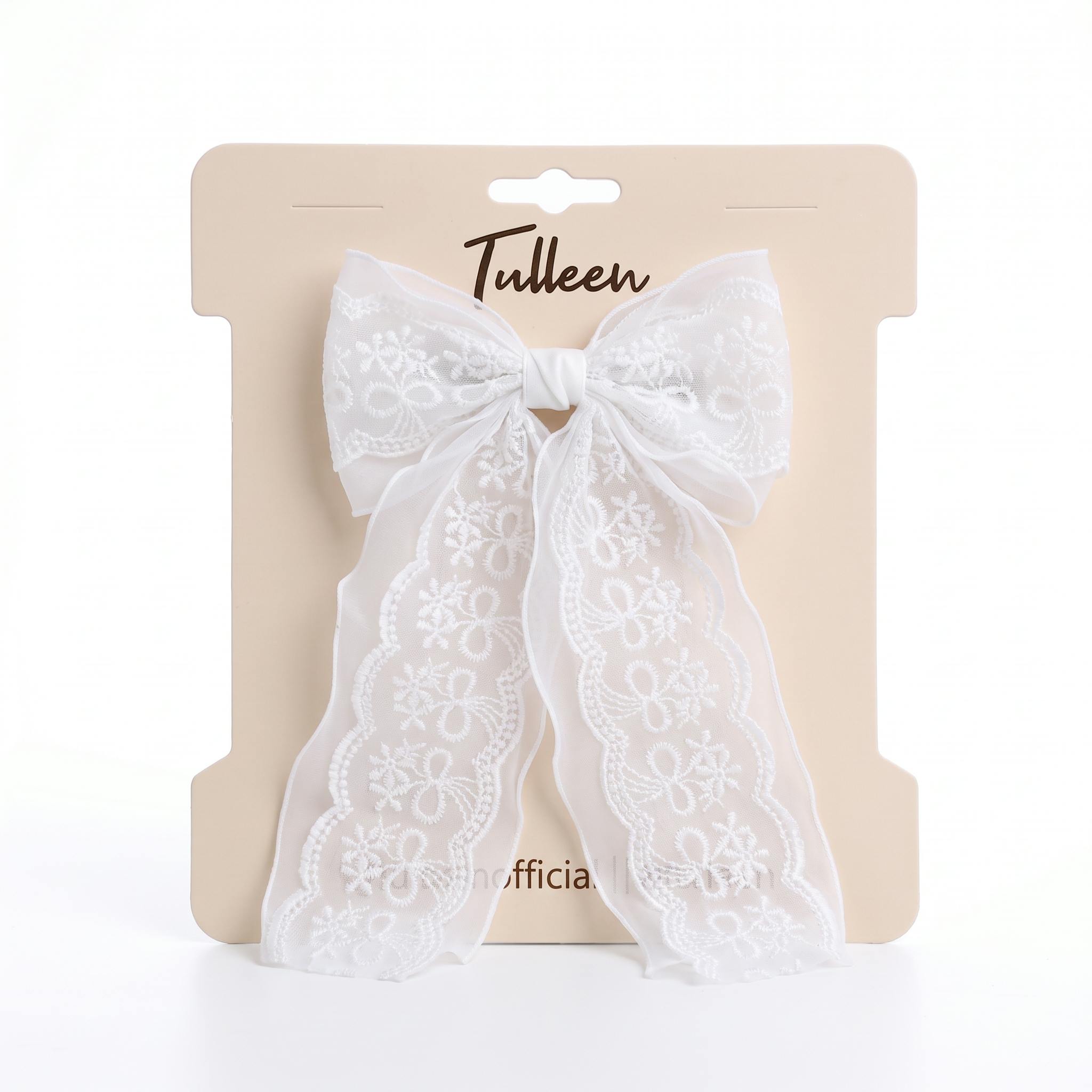 White Sheer Embroidered Organza Lace Hair Clip