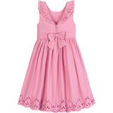 Organic Ruffle Collar Party Dress with Eyelet Embroidery, Pink